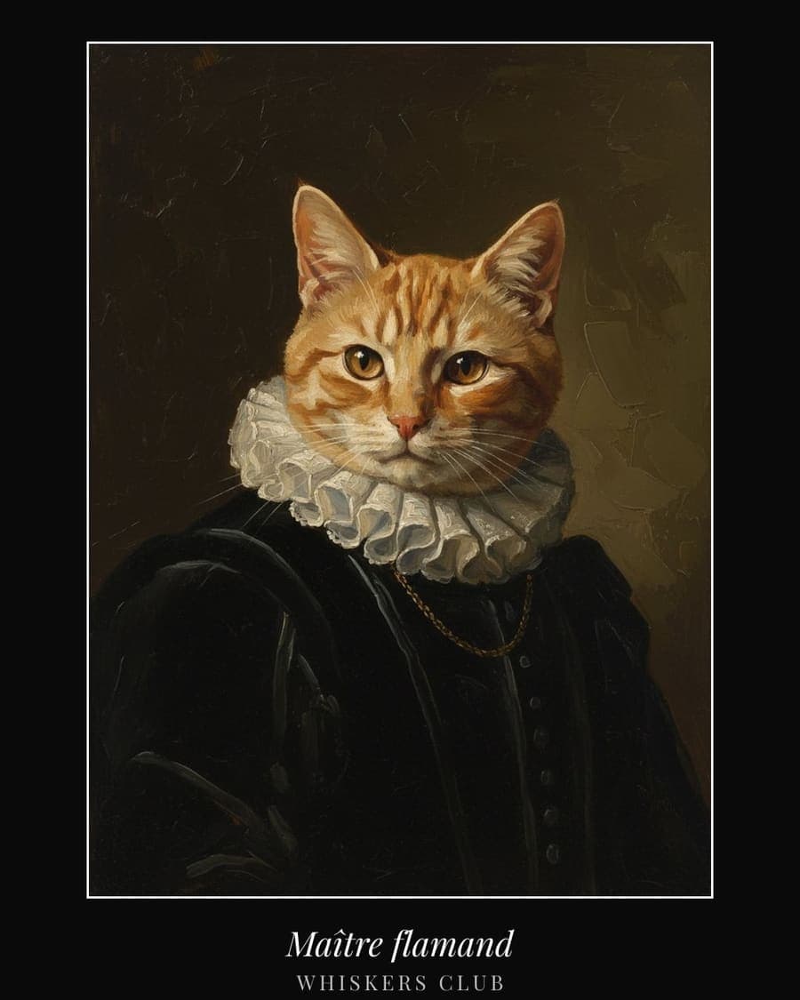 Portrait peint d'un chat en maître flamand